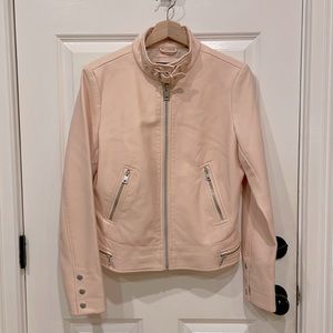 Levi’s Levis Strauss light pink faux leather motorcycle jacket.